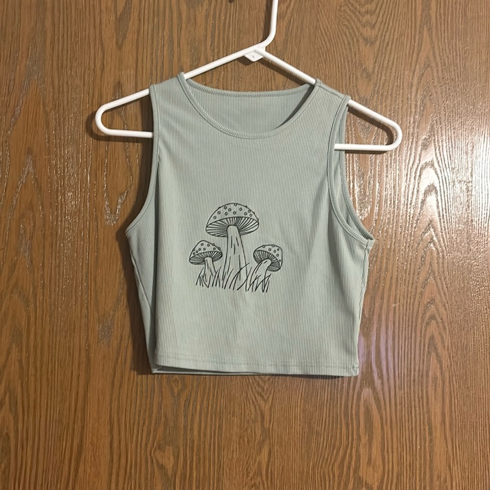 NWOT SHEIN Green and Black Mushroom Tank Top. Size (L)